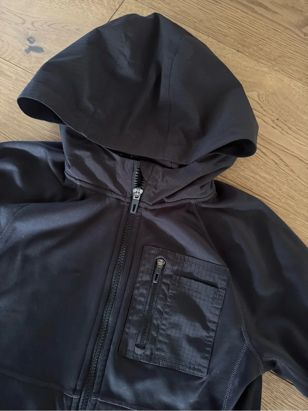 Athletic Works Black Kids Hooded Zip Jacket with Chest Pocket